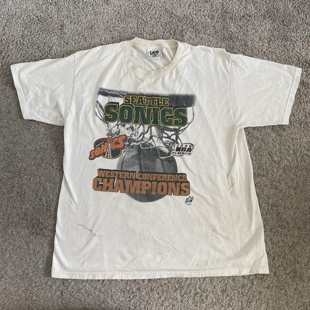 Vintage 1996 Seattle Supersonics Sonics Western Conference Champs NBA Shirt XL
